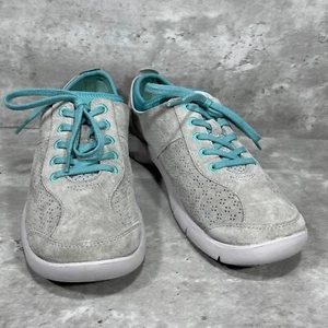 Dansko Elise Sneakers Women's 7.5-8 Gray Suede Turquoise Accents Flats Lace Up - Picture 1 of 14