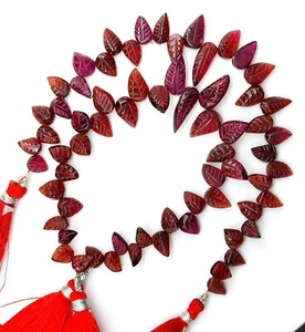 Natural Gem Mozambique Garnet 7 to 12 mm Size Hand Carved Leaf Beads 7" Strand - Picture 1 of 8