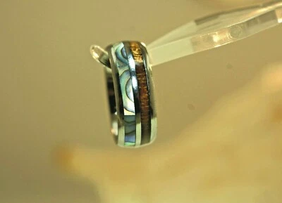 8 毫米 正品 夏威夷 KOA 木 NZ PAUA ABALONE 857 TUNGSTEN 碳化物圆顶戒指 #4 — 第 1/4 张图片