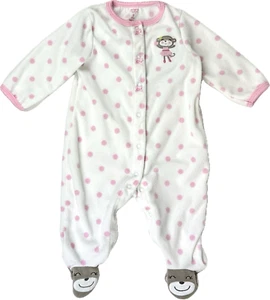 Pigiama Carter's bambino bianco rosa poliestere a pois morbido pile footie taglia 9 MO - Foto 1 di 2