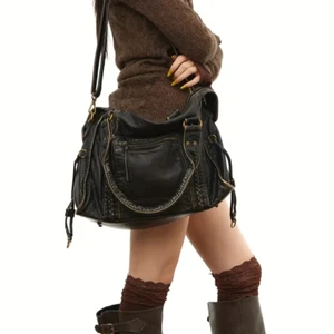 Women Vintage Style Shoulder Bag with Adjustable Strap Large Motorcycle Bag - Picture 1 of 19