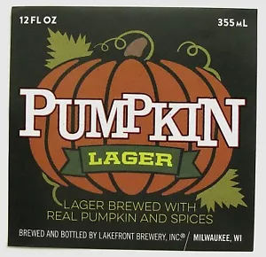Lakefront Brewery PUMPKIN LAGER beer label WI 12oz - No UPC or Gov Warning - Picture 1 of 1