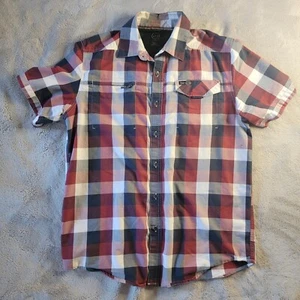 ATG by Wrangler Medium Men’s Red Plaid Zip Pocket Short Sleeve Shirt Vented - Picture 1 of 5