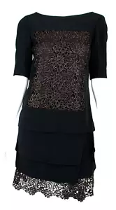 Vestido BLUMARINE NUEVO CON ETIQUETAS Negro Crepe Encaje Ribete Capas LBD Cintura Caída Pequeño Negro 42 - Imagen 1 de 9