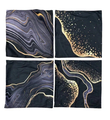 Throw Pillow Cushion Cover 4 Black Gold  17' x 17'' Abstract Throw Pillow Couch - Image 1 of 4