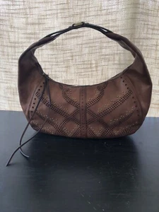 COLE HAAN Sierra Lazercut Hobo Bag Brown Leather Studded Saddlebag - Picture 1 of 5