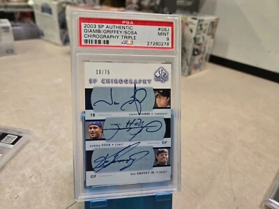 2003 SP Authentic Chirography Triple /75 Jason Giambi Sammy Sosa #GSJ Auto psa 9 - Image 1 of 2