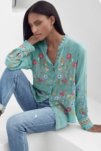 NUEVA CON ETIQUETAS JOHNNY WAS IOLANDA BLUSA AZUL MARINO Túnica, Talla XL, Precio de venta sugerido por el fabricante $305 - Imagen 1 de 7