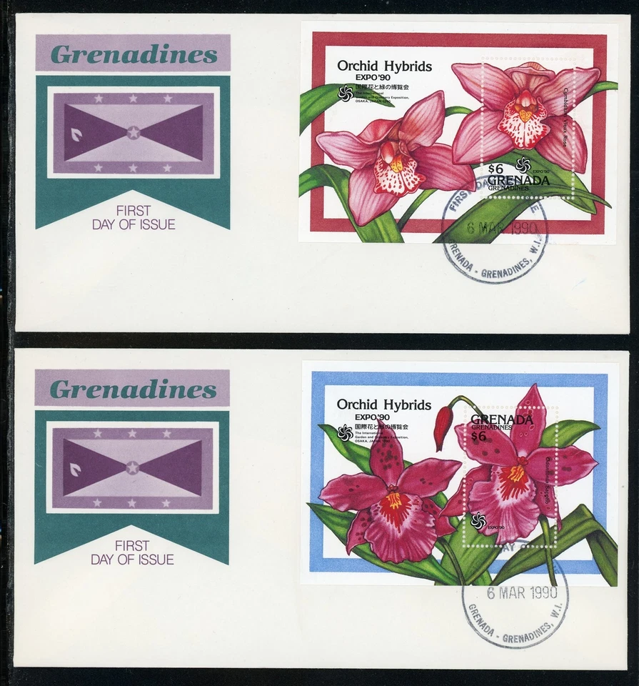 Grenada Grenadines Scott #1152-1153 FIRST DAY COVERS Orchids EXPO '90 FLORA $$ - Image 1 of 1