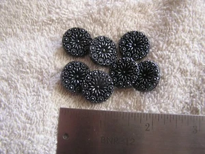 Lot 7 Black Ornate Glass Buttons - Picture 1 of 3