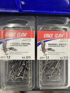 2 Packs Eagle Claw Barrel Swivels & Interlock Snap Size 1 01132-029 SBIBK12-12-2 - Picture 1 of 3