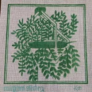 Lona con aguja pintada a mano Kim patio costura planta follaje verde - Imagen 1 de 8