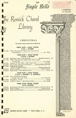 Jingle Bells Sheet Music SAB Piano 1956 Pierpont Howorth  - Image 1 of 4