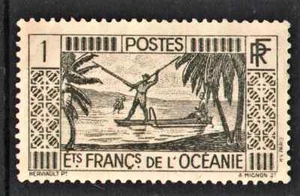 MNG 1F " Defenitives 1934-39 - Fisherman " French Oceania 1934  - Picture 1 of 2