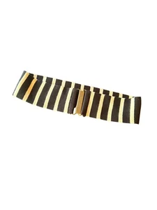 Schwarz-weiß gestreifter elastischer Stretchgürtel mit goldfarbenem Metallverschluss - Bild 1 von 4