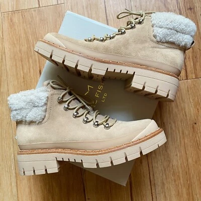 NEW $255 Marc Fisher Cade Lace Up Shearling Combat Bootie Light Natural Women 8 - Image 1 of 4
