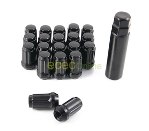 20pc 1/2" Spline Black Lug Nuts w/ Key | Cone Seat | Long Closed End Locking - Picture 1 of 3