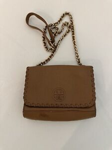 Tory Burch Marion Brown Leather Chain Mini Crossbody Handbag