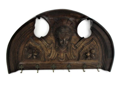 Hand Carved Wood Wall Shelf Coat Kitchen Rack Carved head Putti Angel Stunning - Image 1 of 4