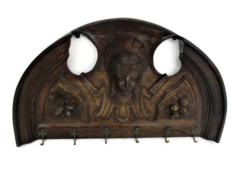 Hand Carved Wood Wall Shelf Coat Kitchen Rack Carved head Putti Angel Stunning Cover
