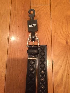 MICHAEL KORS MK BLACK SAFFIANO X Diamond Stitch Padded BELT 554548 NWT SIZE M - Picture 1 of 3
