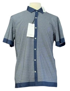 Ike Behar Button Down Short Sleeve Shirt Medium Geometric Blue New - Picture 1 of 9