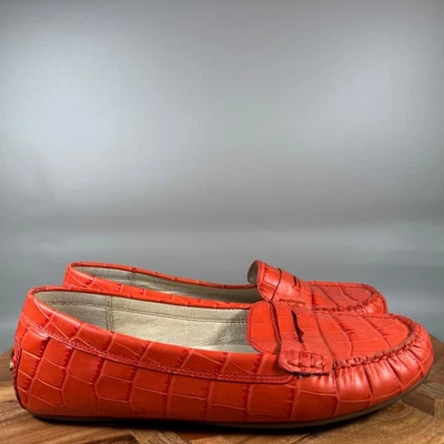 Michael Kors Mujer Naranja Cocodrilo Cuero Repujado Mocasín Zapatos Planos Talla 8M Foto 1 de 4