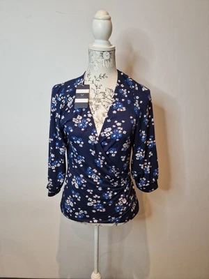 Crew Clothing Company Navy floral wrap top size 10 - Image 1 of 4
