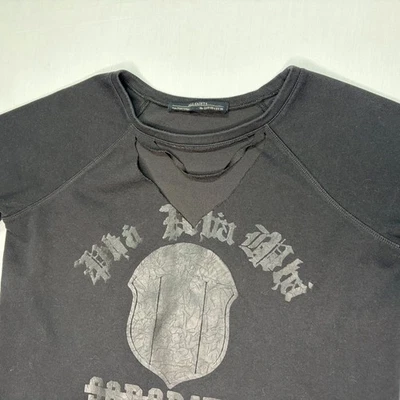 AllSaints T Shirt Black Graphic Sorority Cutout Neck Womens Size US 6 - Image 1 of 4