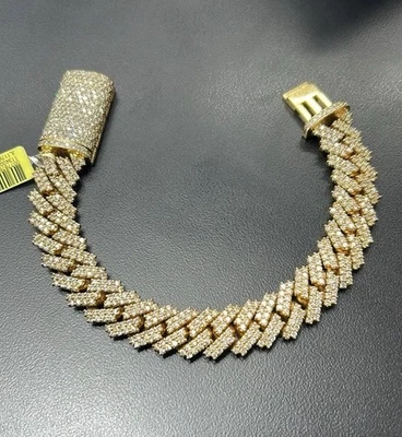 Brazalete cubano Miami de oro macizo de 10k, diamantes naturales de 15 quilates. 8,5” 15 mm Foto 1 de 3