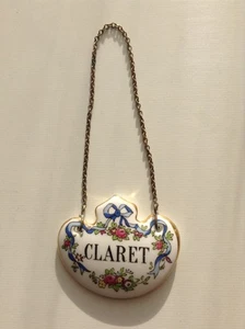 Vintage Staffordshire Porzellan floral fein CLARET Dekanter Etikett Messing Kette - Bild 1 von 10