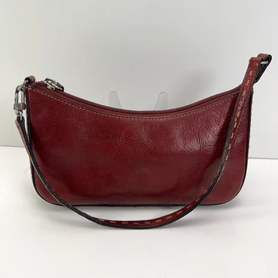 EL PORTAL Leather Wristlet Zip Close Small Shoulder Clutch Bag Lined Dark Red - Image 1 of 4