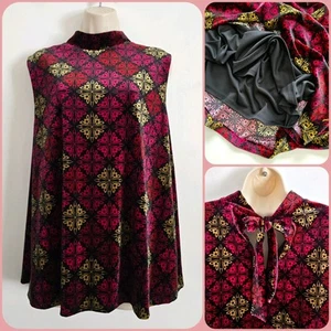 Seasalt Size 22 RRP £58 Black/Pink/Gold Velvet Sleeveless Top High Neck Tied - Picture 1 of 21