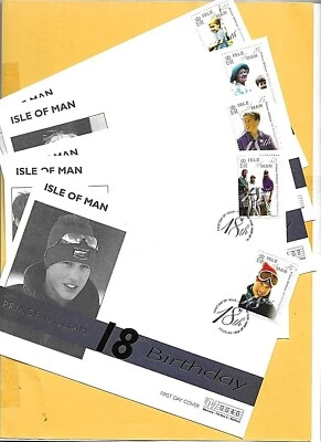 ISLE OF MAN  2000 Set of 5 FDC's - PRINCE WILLIAM'S 18th BIRTHDAY - Shs DOUGLAS - Image 1 of 3