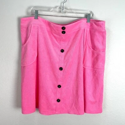 ModCloth Womens Plus 2X Button Pink Terry Cloth Mini Skirt Pull On Comfort - Image 1 of 4