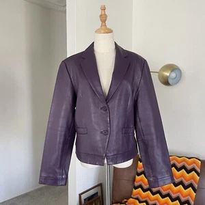 Margaret Godfrey Leather Blazer Jacket Purple Size 14 - Picture 1 of 11