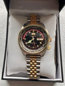 VINTAGE NEW! ORIENT Automatic World Time 21 Jewels 469EE6-71 -TWO TONE GOLD - Picture 1 of 14