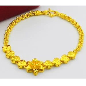 Hearts Mini Flower Pendant Bracelet Gold Tone Dainty Charm Love Gifts Girl 8.5" - Picture 1 of 5