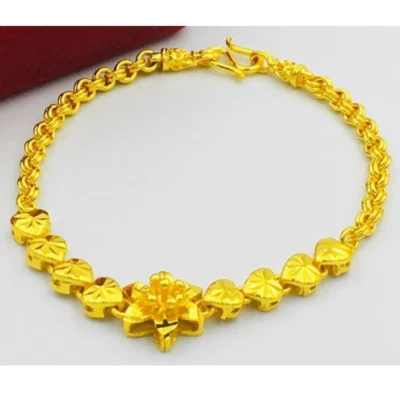 Hearts Mini Flower Pendant Bracelet Gold Tone Dainty Charm Love Gifts Girl 8.5" - Image 1 of 4