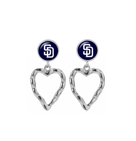 San Diego Padres Earrings Baseball Heart Charm Dangle Stainless Steel Cover
