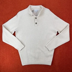 PETER MILLAR Mens SMALL Digby 3 Button Mock Ivory Wool Yak Cashmere Sweater $375 - Picture 1 of 7