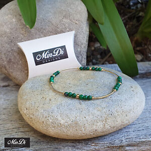 Handmade Stretch Anklet With 1/20 14K Yellow gold Filled & Malachite.