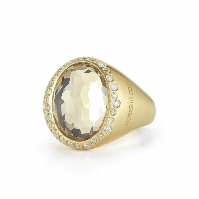 Anillo de sello con cúpula de cóctel de oro de 18 quilates ROBERTO COIN diamantes y cristal de roca 6,5 Foto 1 de 4
