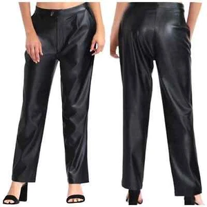 New Halston Black Faux Leather Pants Size XL Straight Leg Ankle High Rise Biker - Picture 1 of 9