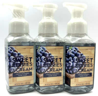 3 BATH BODY WORKS SWEET BERRIES & CREAM GENTLE FOAMING HAND SOAP WASH 8.75 OZ - Image 1 of 3