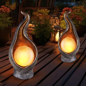 Außenleuchte Solarflamme Solarlampe LED Deko-Licht Kugel Garten Terrasse 2er Set - Bild 1 von 12