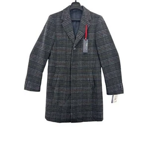 Tommy Hilfiger Men's Addison Wool-Blend Trim Fit Overcoat Charcoal Plaid 36R - Picture 1 of 10