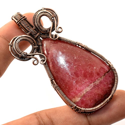 VETEMENTS Ciondolo pietra preziosa rodonite fatto a mano antico filo avvolgente rame gioielli 2 6" j167