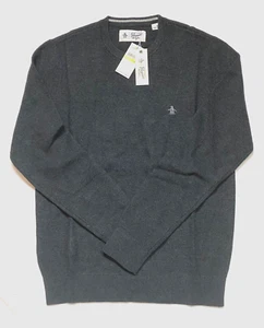 Original Penguin Para Hombre Medio Tejido Gofre Manga Larga Carbón Oscuro Brezo Nuevo con Etiquetas - Imagen 1 de 10