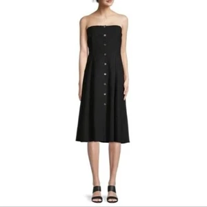 Theory Kayleigh Linen Strapless Midi Dress 6 Black Soft Crunch Sundress NWT $375 - Picture 1 of 8